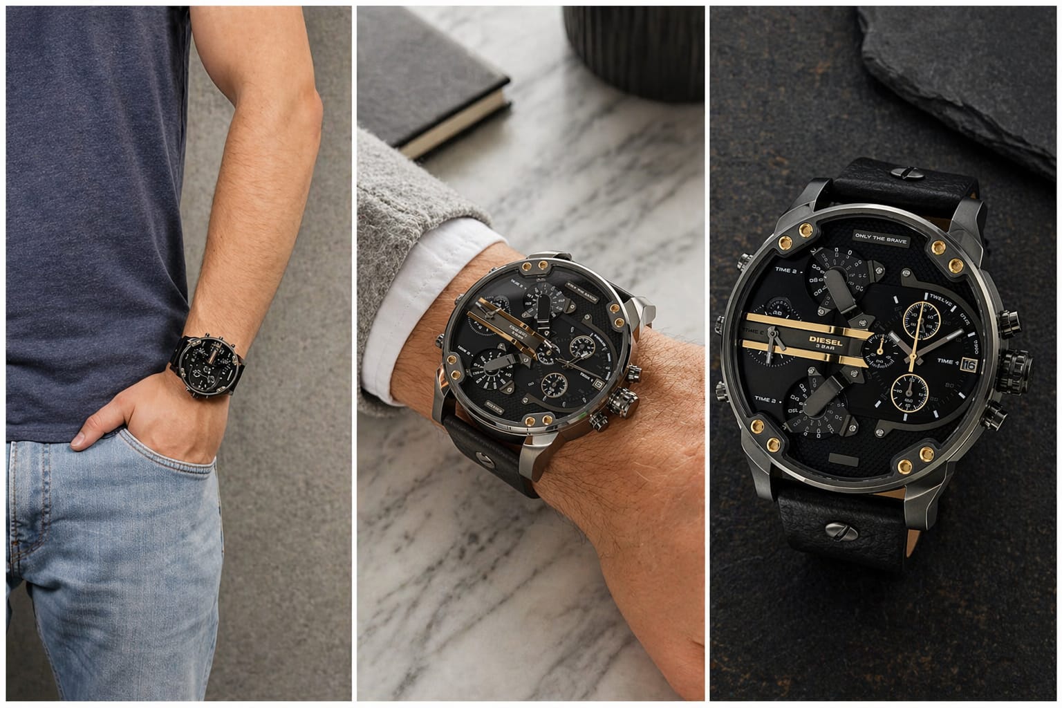 Diesel Mr Daddy 2.0 Ανδρικό Ρολόι 57mm Χρονογράφος Μπαταρίας με Μαύρο Δερμάτινο Λουράκι